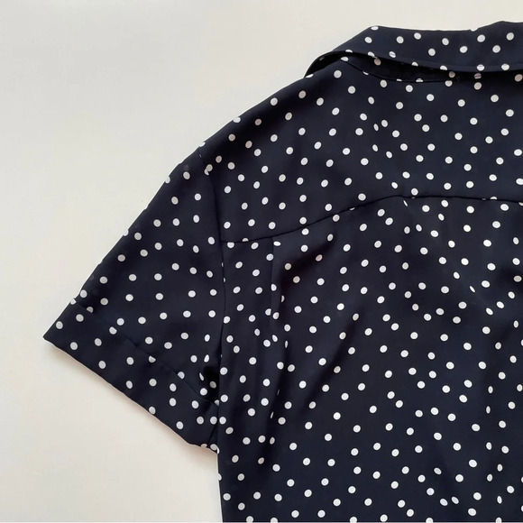 Tommy Hilfiger Navy Polka Dot Short-sleeve Front Tie Blouse Size XS - Picture 9 of 11